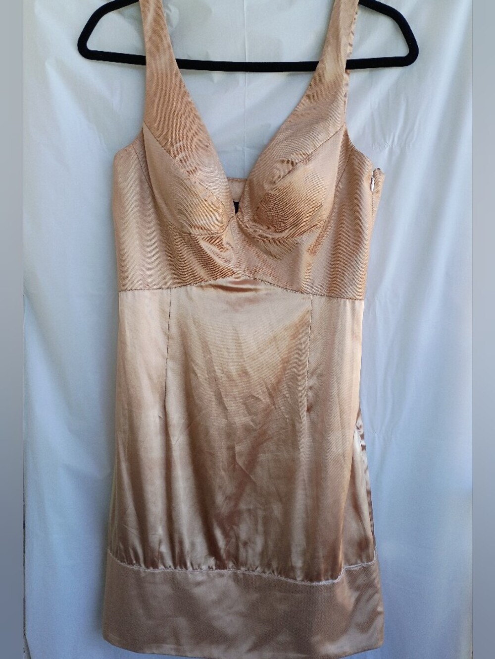 Vintage Jovani 100% Silk Satin Bustier Mini Dress Champagne Pink Size 8